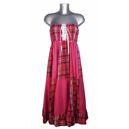 Robe créole bustier corsage bas damier madras rose Melle Boutique