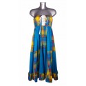 Robe créole bustier corsage bas damier madras bleu et jaune Melle Boutique