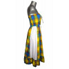 Robe créole bustier corsage bandes verticales blanches madras jaune et bleu