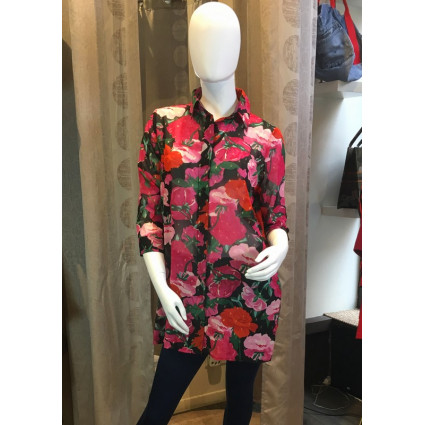 Chemise voile motif fleurs rouge et rose Goa
