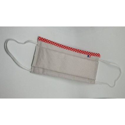 Masque en tissu normes Afnor rayé blanc et beige