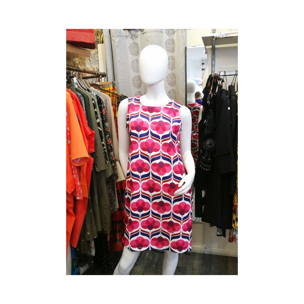 Robe trapèze blanche motif 70's rose Hippocampe - M'elle ...