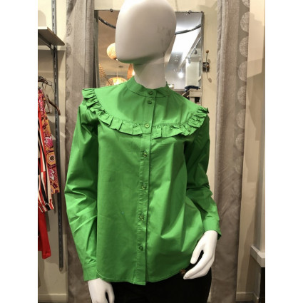 Chemise col mao froufrous vert Hippocampe