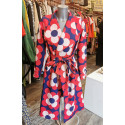 Trench grand col bleu motif seventies rouge et blanc Hippocampe