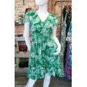 Robe courte dos-nu vert motif tropical Goa