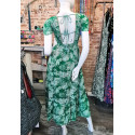 Robe longue dos-nu vert motif tropical Goa