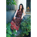 Robe longue porte-feuille noire fleurs rouges Hippocampe