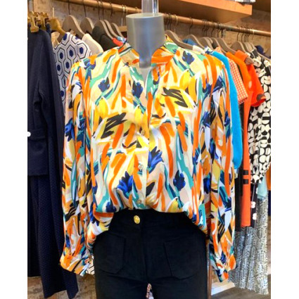 Chemise motif abstrait orange et bleu Hippocampe