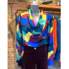 Blouse col bénitier bleu jaune et violet Hippocampe