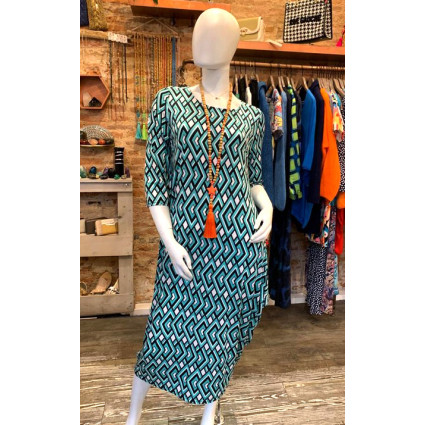 Robe esprit boubou motif géométrique vert Fifilles de Paris