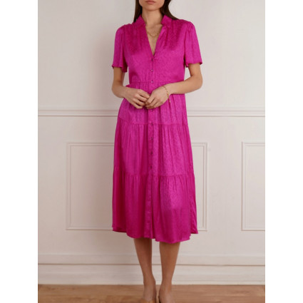 Robe droite plissée à la taille rose fushia Goa