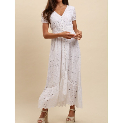 Robe longue dos-nu broderie anglaise blanche Goa