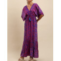 Robe style boubou cintré soyeux bleu et rose Goa