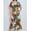 Robe longue torsade buste beige motif fleurs violet et orange