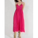 Robe longue fuschia décolleté broderie anglaise Goa