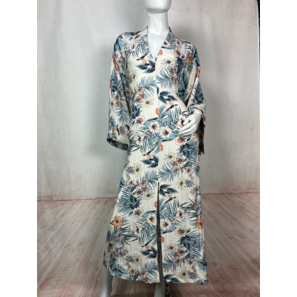 Robe Longue Imprimé Floral à Lacet au Dos