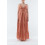 Robe rose à rayures dorées à col V à bretelles – Dos nu & nœud à nouer