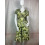 Robe verte fluide à motifs de feuilles – Col V, torsade centrale et nœud dos