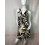 Robe mi-longue sans manche imprimé feuillage beige et noir