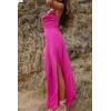 Robe longue rose avec décolleté drapé - MARLÈNE