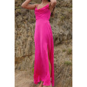 Robe longue rose avec décolleté drapé - MARLÈNE