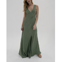 GRACE LONG KAKI – Robe longue satinée