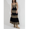 BLUE - robe longue à bretelles noires avec broderies