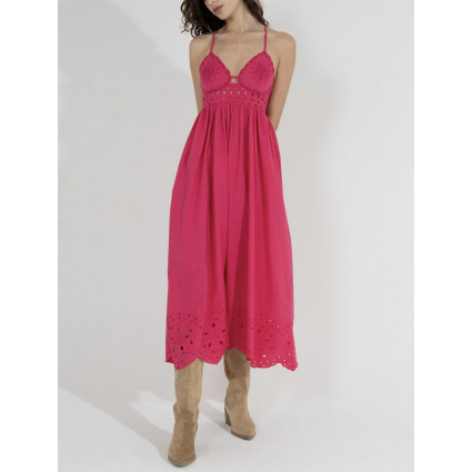 Salma - robe rose longue broderies florales
