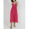Salma - robe rose longue broderies florales