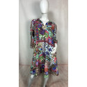 Louisa – Robe mi-longue à motifs feuillages colorés