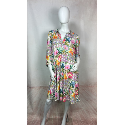 Louisa – Robe mi-longue à motifs fleuris colorés