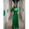 Robe dos nu tissu vert effet satiné motif fleurs- RIQ