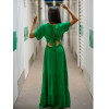 Robe dos nu tissu vert effet satiné motif fleurs- RIQ