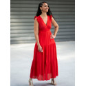 Robe tissu crêpe rouge volants aux épaules Goa