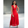 Robe tissu crêpe rouge volants aux épaules Goa