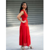 Robe tissu crêpe rouge volants aux épaules Goa