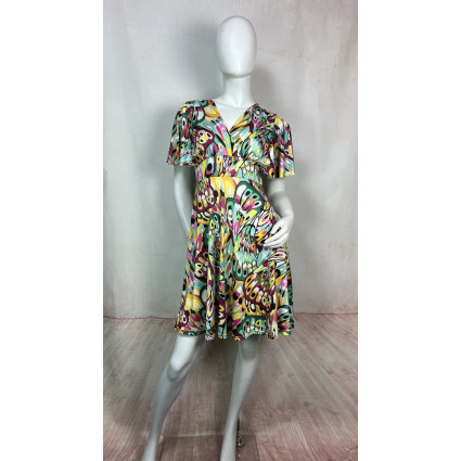 Robe fluide coloré cintrée à manches courtes - FABIO
