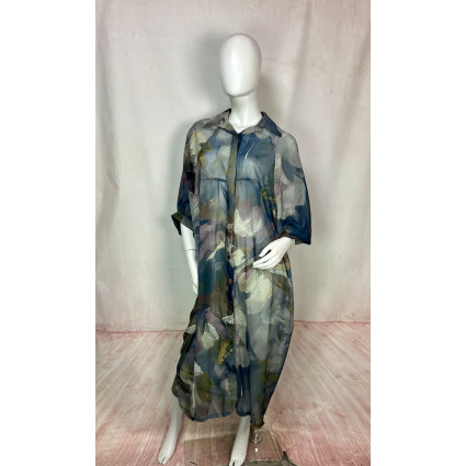 Robe Longue Style Chemise à Motif Pinceau