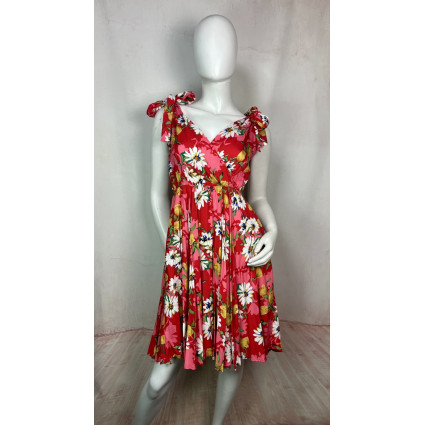 Robe Courte Rouge à Fleurs Blanches