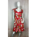 Robe Courte Rouge à Fleurs Blanches