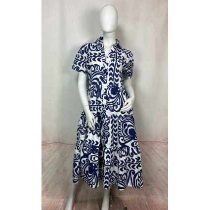 Robe chemise mi-longue à imprimé abstrait – SUZIE