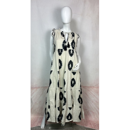 Robe Longue Écrue à Motifs Noirs – MARTY