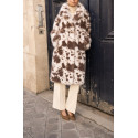 Manteau Long en Fausse Fourrure Motif Tacheté Chocolat & Crème