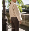 Manteau court en fausse fourrure beige – col à revers et torsades texturées