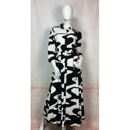 Robe longue chemise imprimé noir et blanc - 62998 GOA