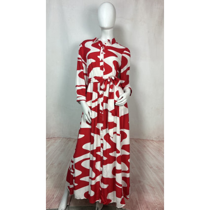 Robe longue chemise imprimé rouge et blanc - 62998 GOA