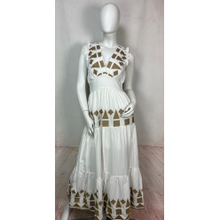 Robe Longue Pakistanaise Sans Manches 2 Pièces Multicolore Beige Taille M/40 - Neuf Sans étiquettes