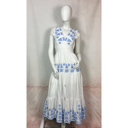 Robe longue blanche brodée motifs géométriques - LONDON GOA