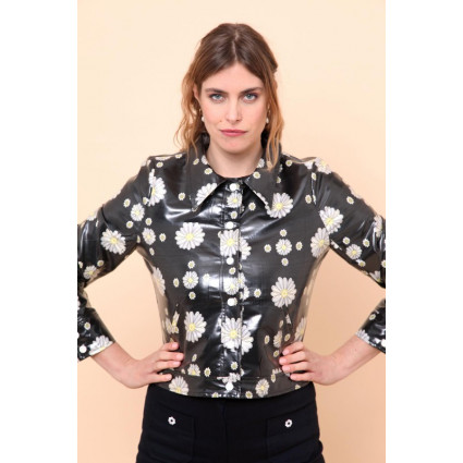 Veste enduit simili noire marguerites Hippocampe