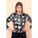 Veste enduit simili noire marguerites Hippocampe